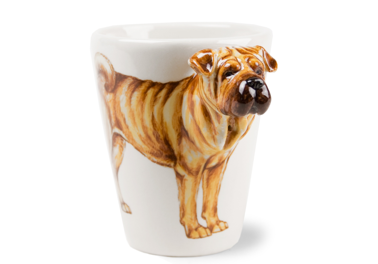 Originated in China where it was used as a fighting and guard dog. The Shar Pei is a truly distinctive looking dog with its deep wrinkles. Nowadays, the Shar-Pei makes a loving family dog. Beautifully depicted on a Blue Witch ceramic.