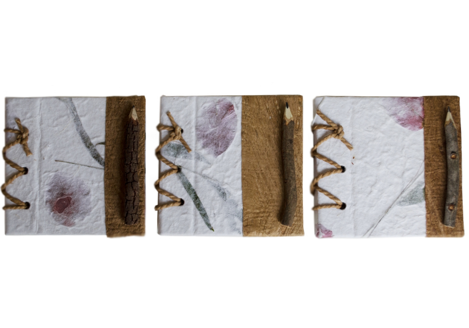 Once upon a time in a land far, far away, there were a beautiful bunch of Bougainvillea flowers. Their colourful petals brightly contrasted against the sky day after day…The seasons passed by and the beautiful petals eventually shrivelled and lost their hue.Meanwhile, there lived a skilled artisan from the foothills of Siam who mastered the art of preserving the unadorned beauty of the petals and used them to dress up the natural bark spine of a handmade cover and the Bougainvillea petals lived prettily ever after.