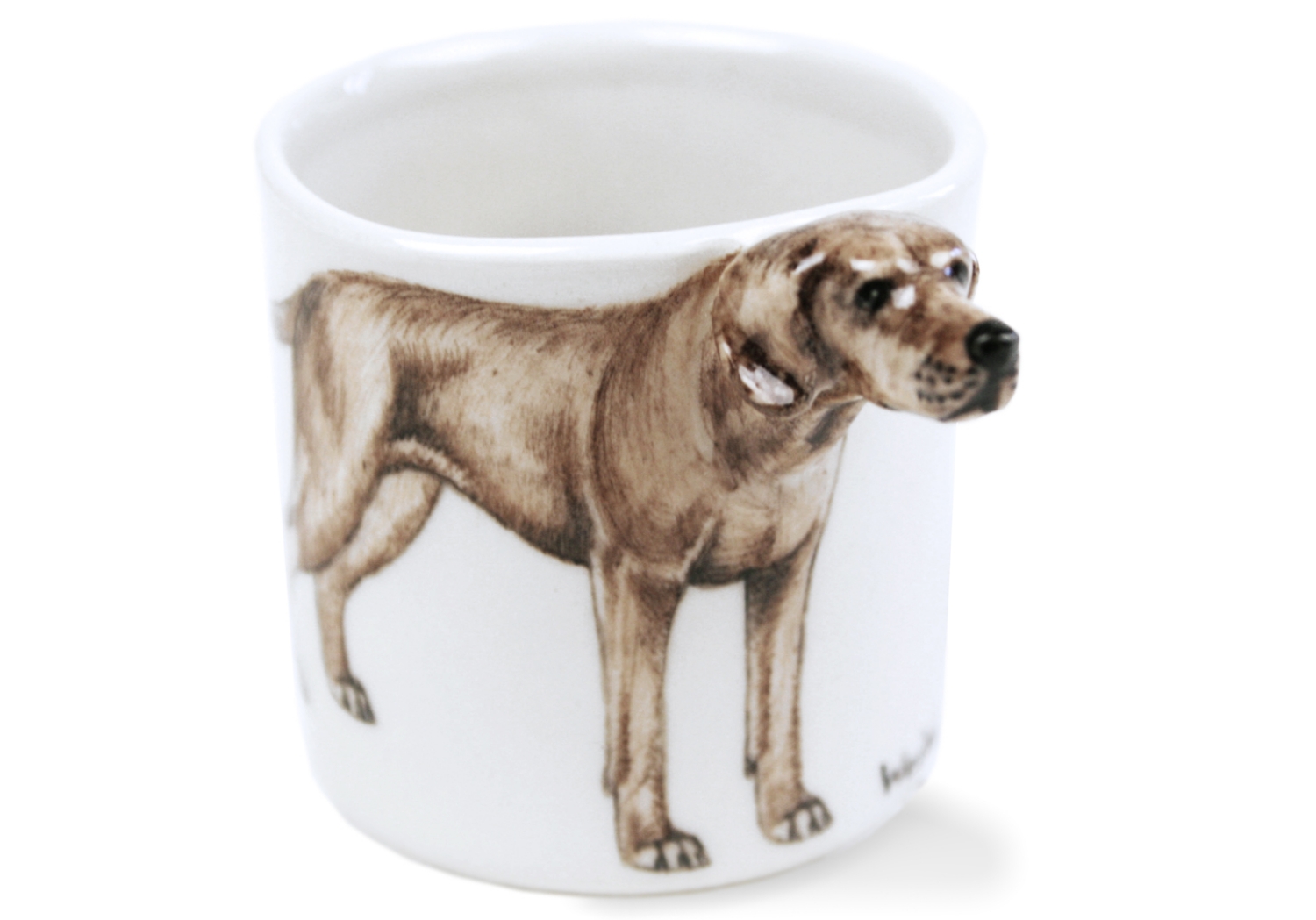 The fearless and headstrong Weimaraner originates from Germany where it was bred to track and hunt large game and its instincts mean it is still used as a guard and watchdog, although it is also a much-loved family pet. Beautifully presented on this Blue Witch ceramic.