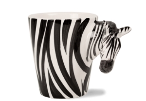 The Zebra is such a distinctive looking beast with its stunning black and white stripes. They are closely related to the horse, but unlike his cousin likes to wear his mane in a fetching Mohican! Strikingly beautiful on our Blue Witch ceramic.