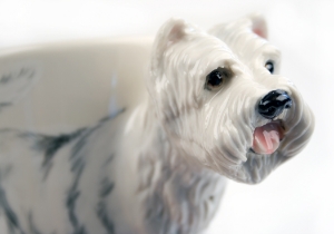 A lovely Blue Witch ceramic. The West Highland Terrier, or Westie, was bred for ratting but is now a very popular family pet thanks to its devoted and courageous personality.