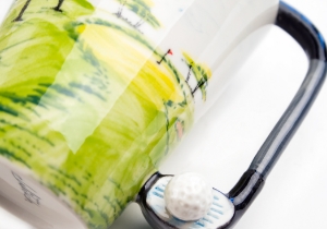 Celebrating the world renowned game of Golf is this inimitable Blue Witch ceramic. The origins of golf are uncertain but there is no doubt that the modern golf game developed in the dunes of Scotland, where the habit of hitting small stones with sticks became a contest to hit the longest and the straightest.