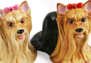 A pretty Blue Witch ceramic depicting the courageous and spirited Yorkshire Terrier. This feisty little breed hails from the north of England and is a working dog bred specifically for hunting vermin in factories.