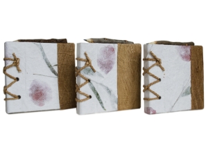 Once upon a time in a land far, far away, there were a beautiful bunch of Bougainvillea flowers. Their colourful petals brightly contrasted against the sky day after day…The seasons passed by and the beautiful petals eventually shrivelled and lost their hue.Meanwhile, there lived a skilled artisan from the foothills of Siam who mastered the art of preserving the unadorned beauty of the petals and used them to dress up the natural bark spine of a handmade cover and the Bougainvillea petals lived prettily ever after.