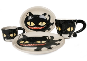 An eye catching feline takes the starring role on our Blue Witch Coraline ceramic collection.Each Espresso Cup is ingeniously hand illustrated by a prolific artist. The canny brush strokes and cunning design create a curiosity with an air of mystery. Each piece is hand tooled to form a slightly eccentric asymmetrical shape. Visually and audibly theatrical whilst great for everyday use, dishwasher safe and microwave friendly to guarantee the colour will never fade.  It will also add a magical charm to a dinner party. Guaranteed to make the kids ‘Meow’ with delight and full of joie de vivre at any fun theme party!