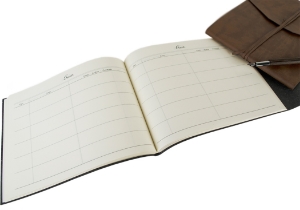 Specially developed with Italian expertise for LEATHERKIND ®. The Viaggio Guest Book is the result of ingenious effort. Handmade in Florence using natural recycled leather to create a more rugged natural finish whilst enhancing the tactile feel of the rustic leather.The leather itself has a wonderful oil skin-like matte texture which still allows for flexibility. Our recycled leather has a lesser impact on the environment and makes use of what is normally a waste product whilst retaining the integrity of genuine leather. The authority delivered by the perfect envelope wrap style offers a smart appeal.  Our Viaggio will blissfully enshrine your life full of memories.